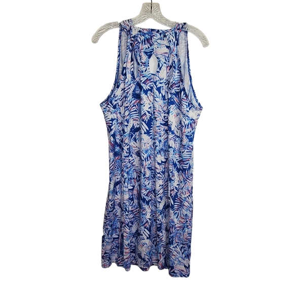 REEL LEGEND Sleeveless Stretch Dress Cutout Back Palm Tree Sz L Red White Blue - Picture 4 of 6